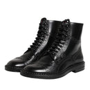 Dolce & Gabbana Black Leather Lace Up Mid Calf Boots