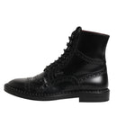 Dolce & Gabbana Black Leather Lace Up Mid Calf Boots