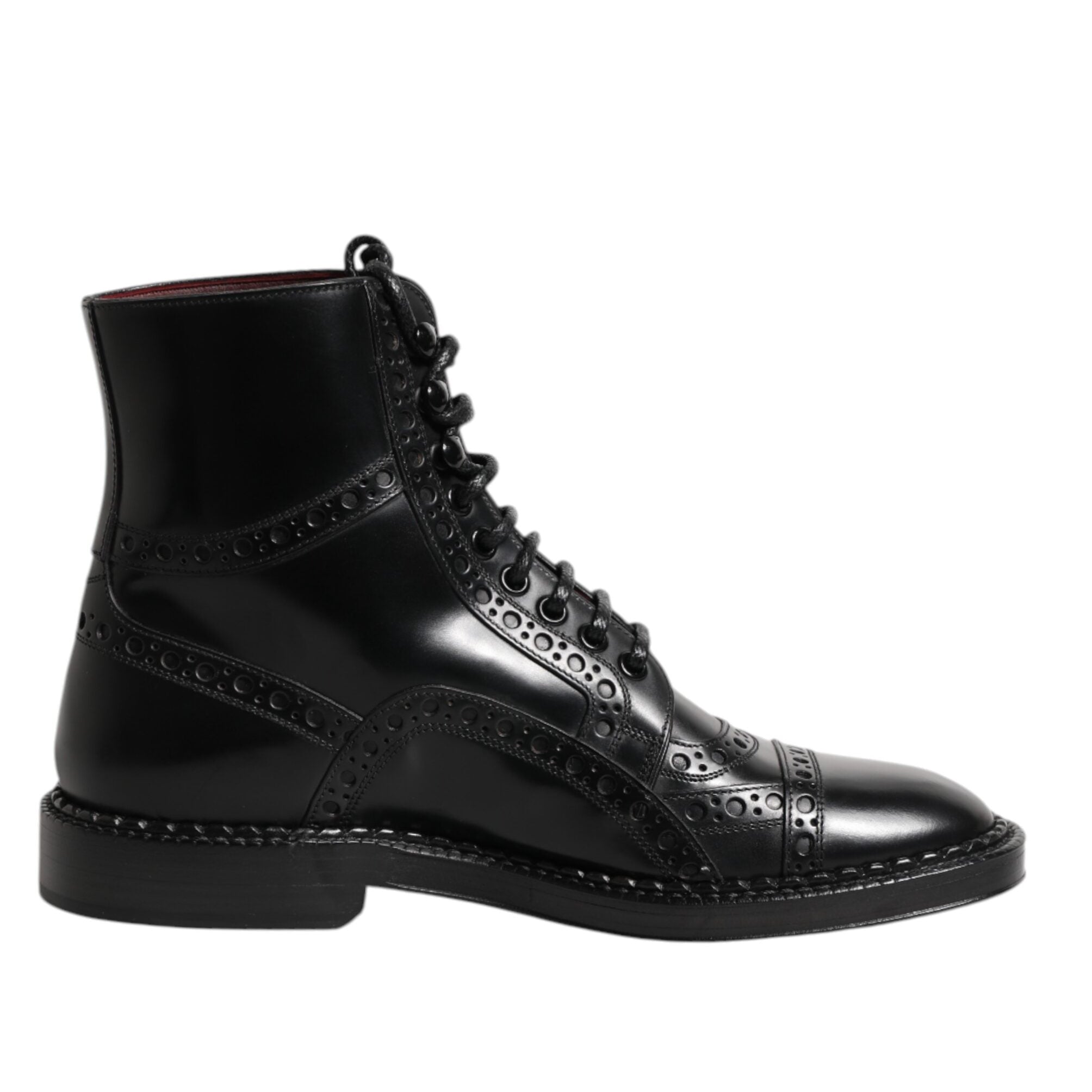 Dolce & Gabbana Black Leather Lace Up Mid Calf Boots