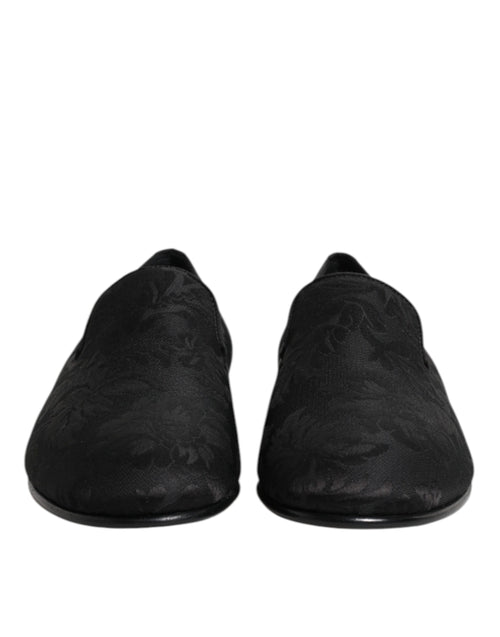 Dolce & Gabbana Black Floral Brocade Loafers Men Dress Shoes