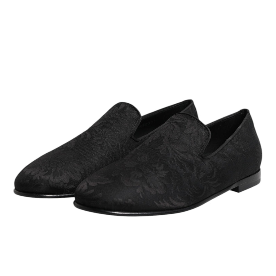 Dolce & Gabbana Black Brocade Loafers