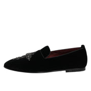 Dolce & Gabbana Black Suede Cross Slip On Loafers