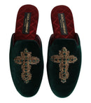 Dolce & Gabbana Green Velvet Cross Slippers
