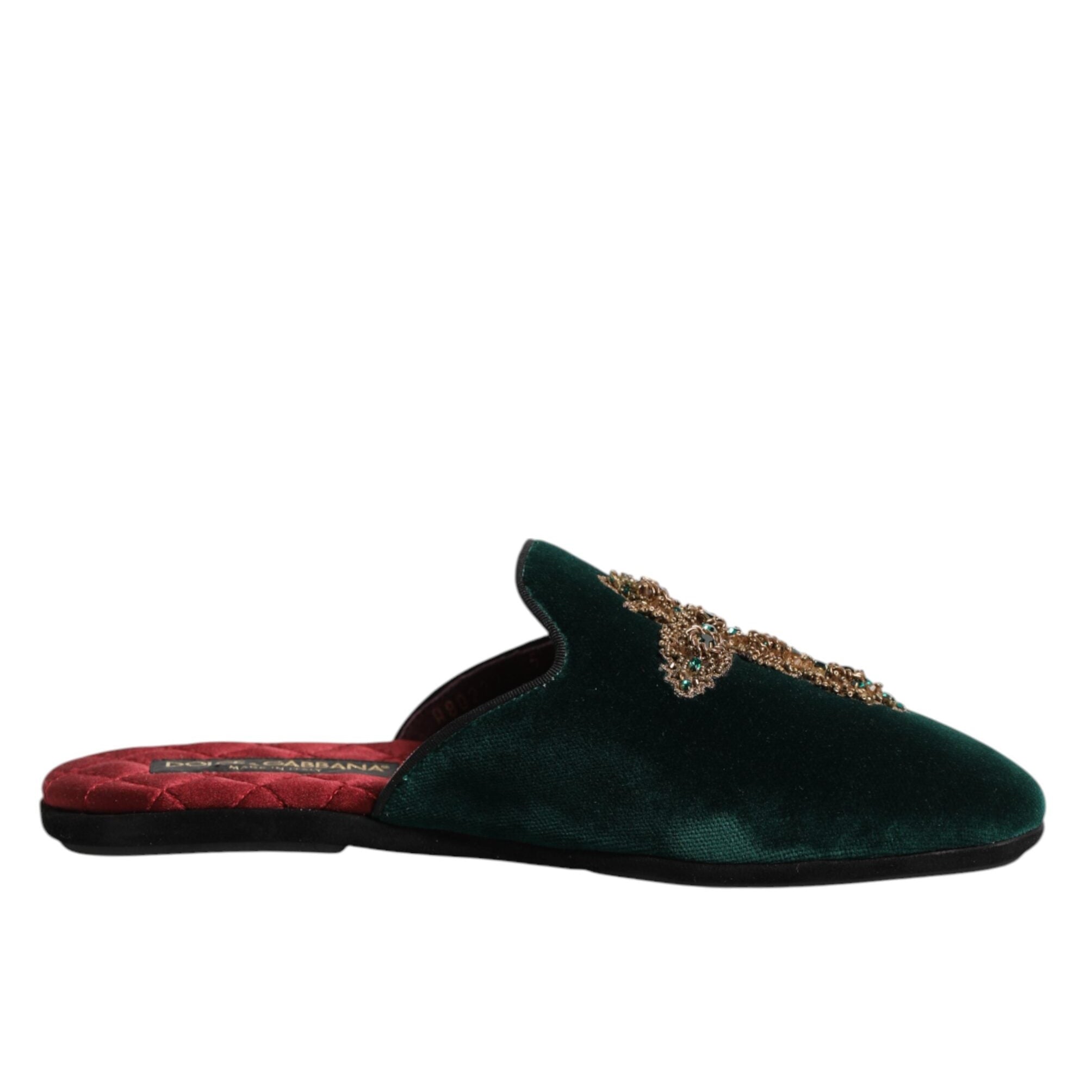 Dolce & Gabbana Green Velvet Cross Slippers