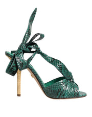 Dolce & Gabbana Green Python Leather Heels Sandals Shoes