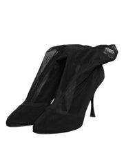 Dolce & Gabbana Black Silk Stretch Mesh Sock Boots Shoes