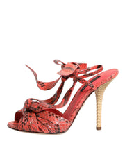 Dolce & Gabbana Coral Python Leather Heels Sandals Shoes