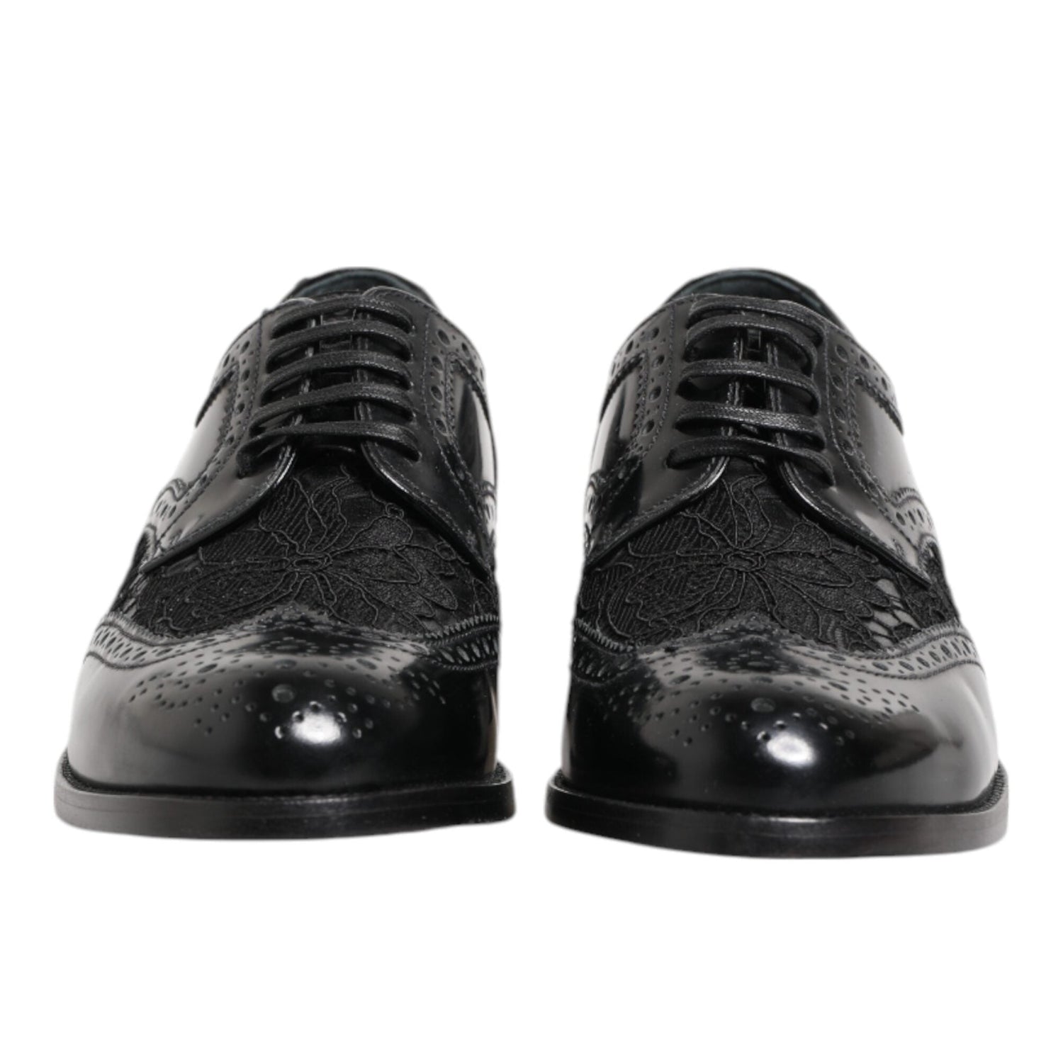 Dolce & Gabbana Black Leather Floral Lace Dress Formal  Shoes