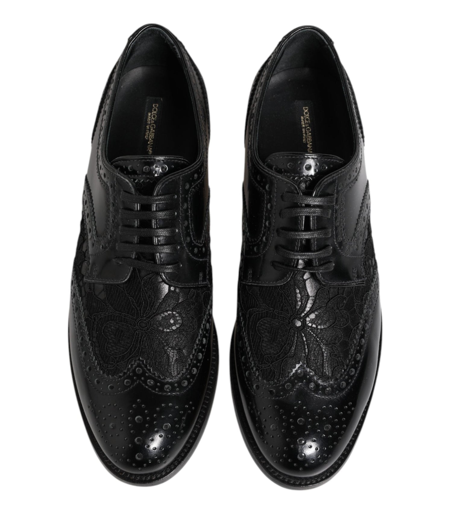 Dolce & Gabbana Black Leather Floral Lace Dress Formal  Shoes
