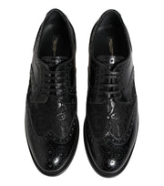 Dolce & Gabbana Black Leather Floral Lace Dress Formal  Shoes