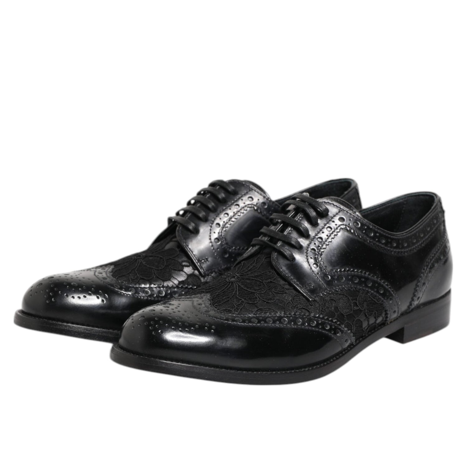 Dolce & Gabbana Black Leather Floral Lace Dress Formal  Shoes