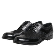 Dolce & Gabbana Black Leather Floral Lace Dress Formal  Shoes