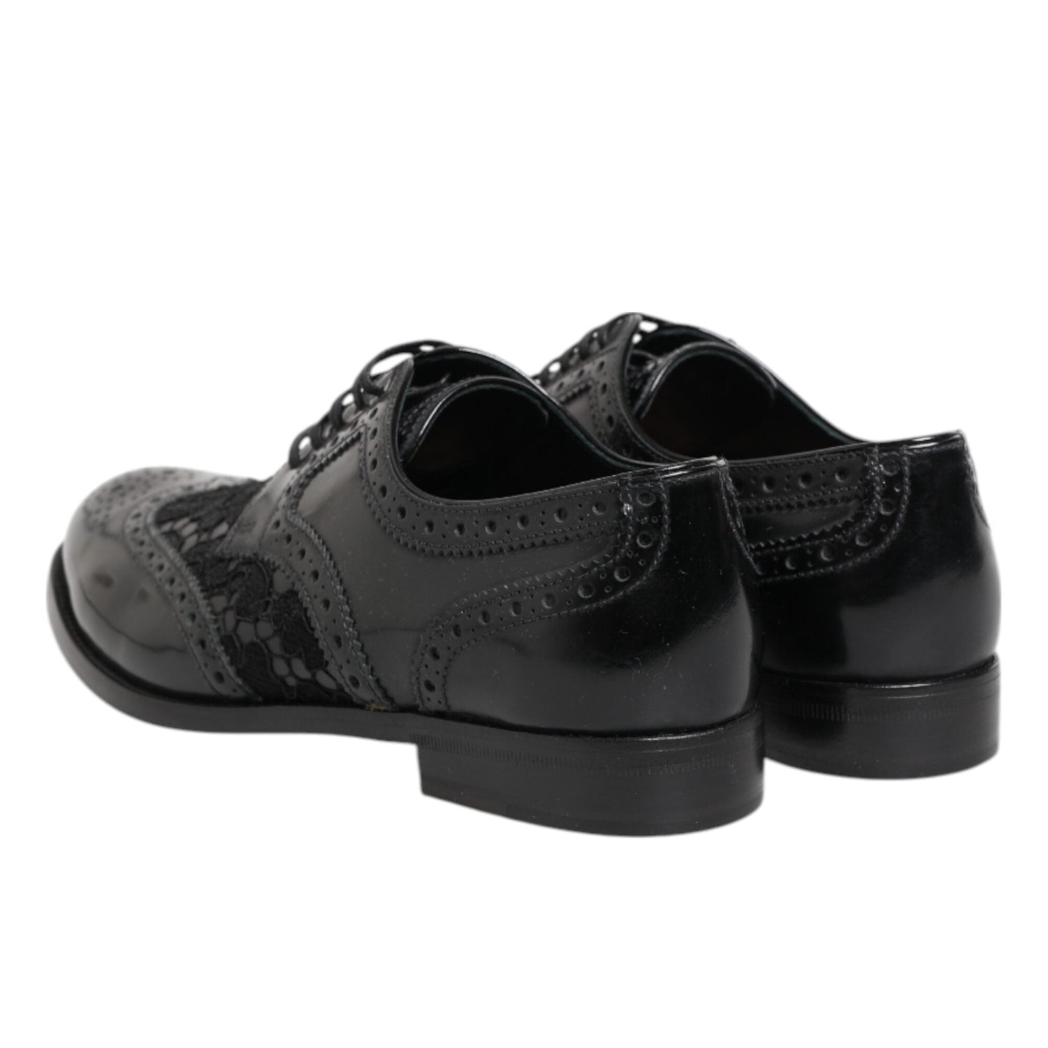 Dolce & Gabbana Black Leather Floral Lace Dress Formal  Shoes
