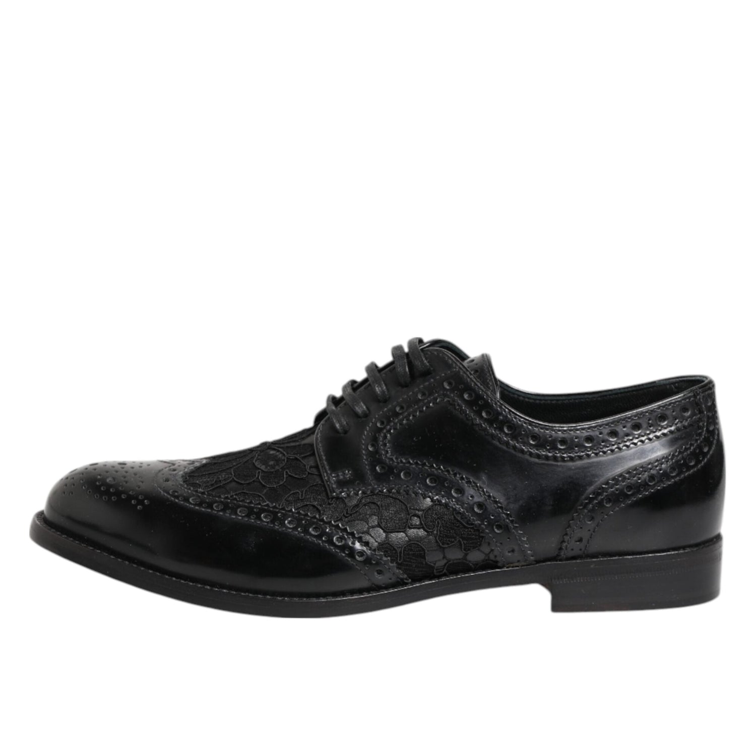 Dolce & Gabbana Black Leather Floral Lace Dress Formal  Shoes