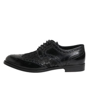 Dolce & Gabbana Black Leather Floral Lace Dress Formal  Shoes