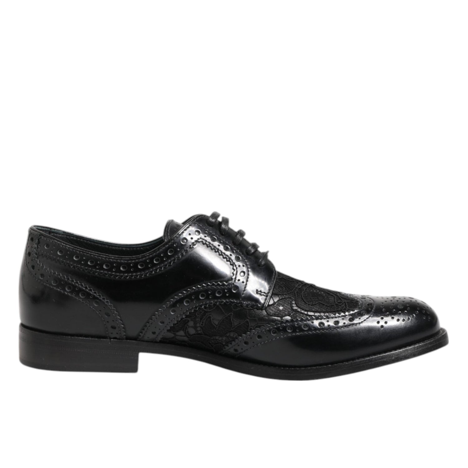 Dolce & Gabbana Black Leather Floral Lace Dress Formal  Shoes