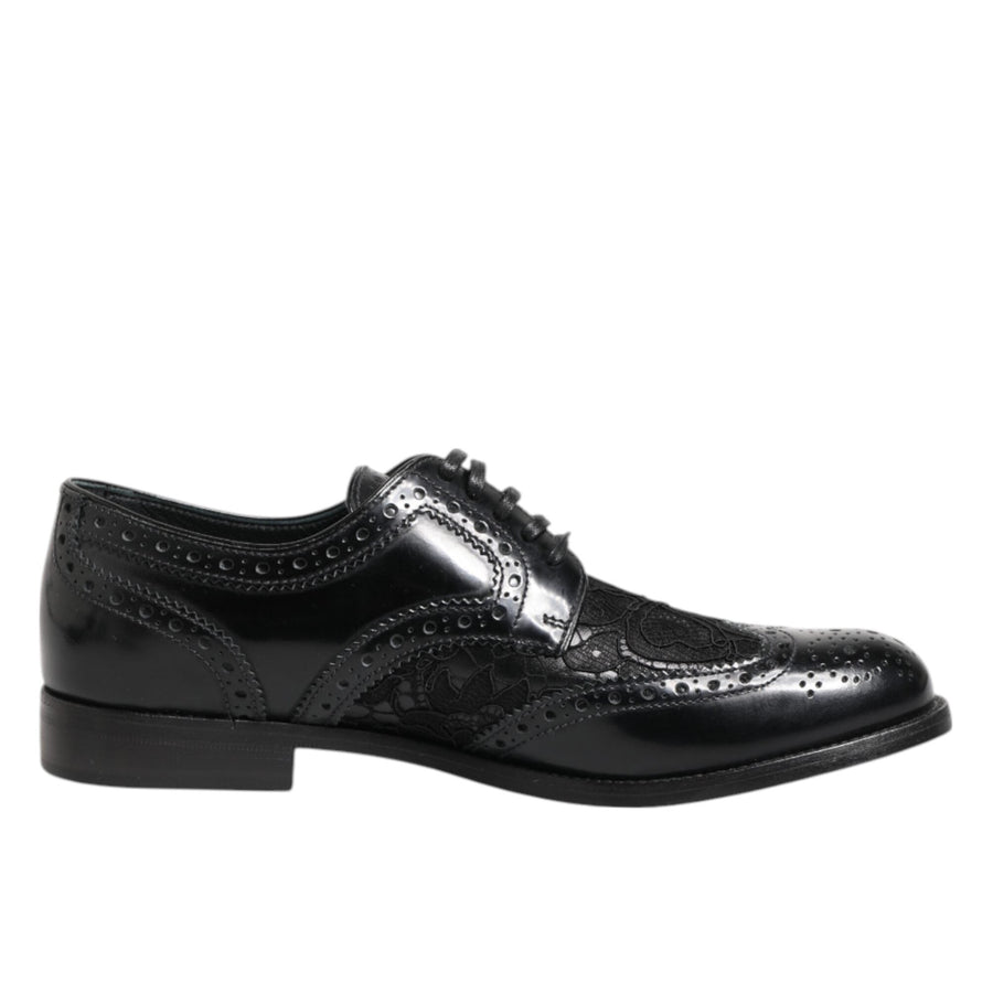 Dolce & Gabbana Black Floral Lace Derby Shoes