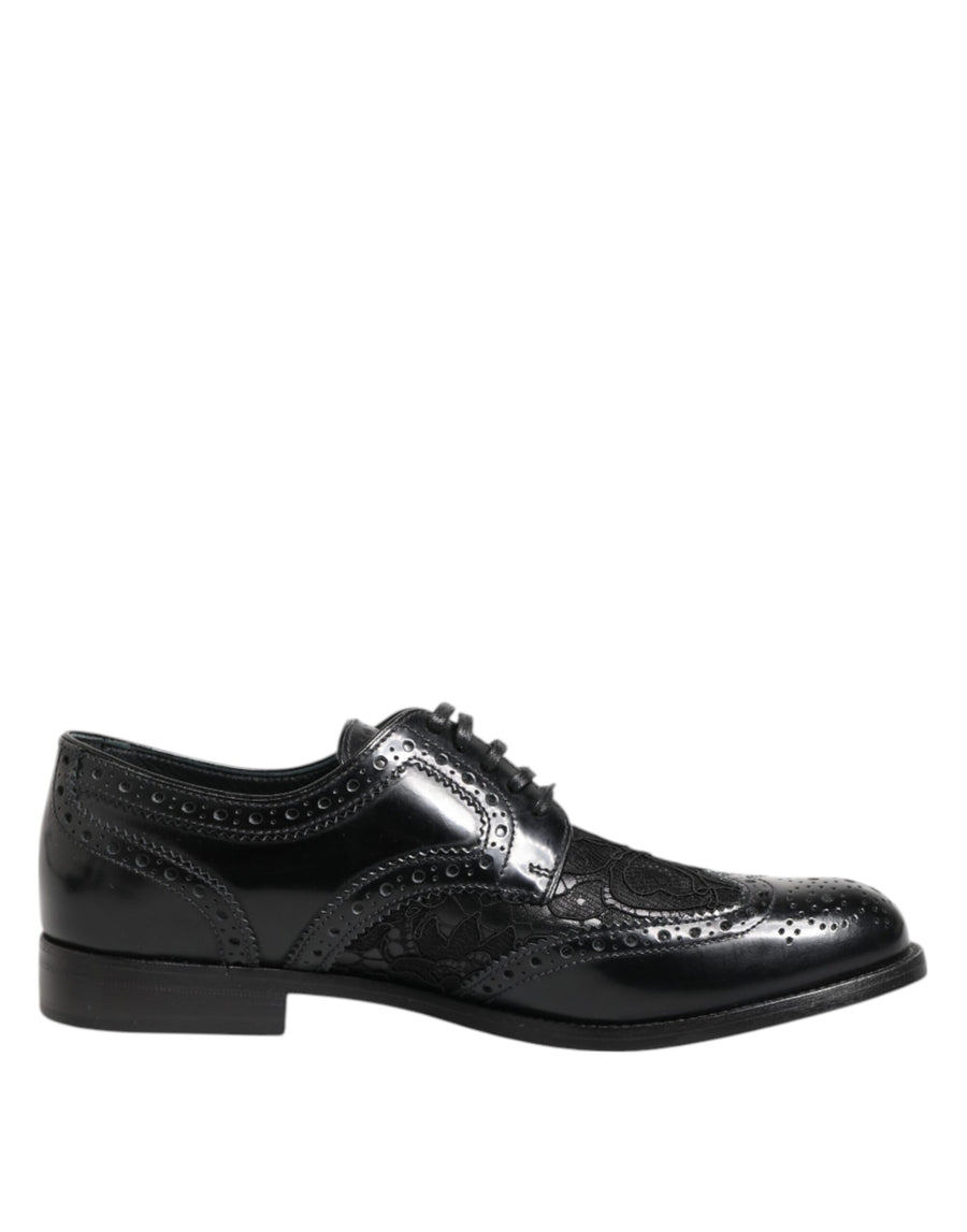 Dolce & Gabbana Black Leather Floral Lace Dress Formal  Shoes