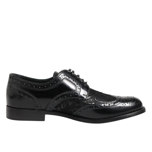 Dolce & Gabbana Black Leather Floral Lace Dress Formal  Shoes