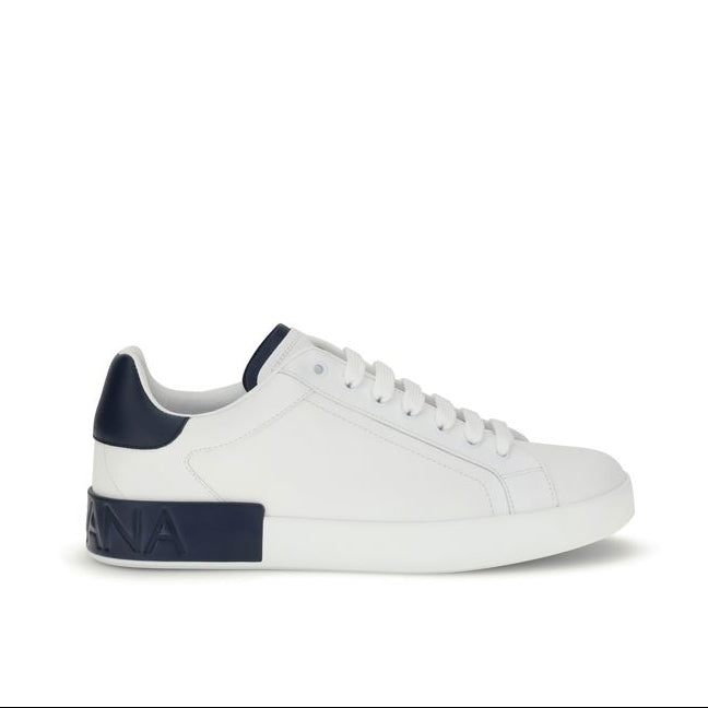 Dolce & Gabbana White Portofino Men's Sneakers with Navy Detail