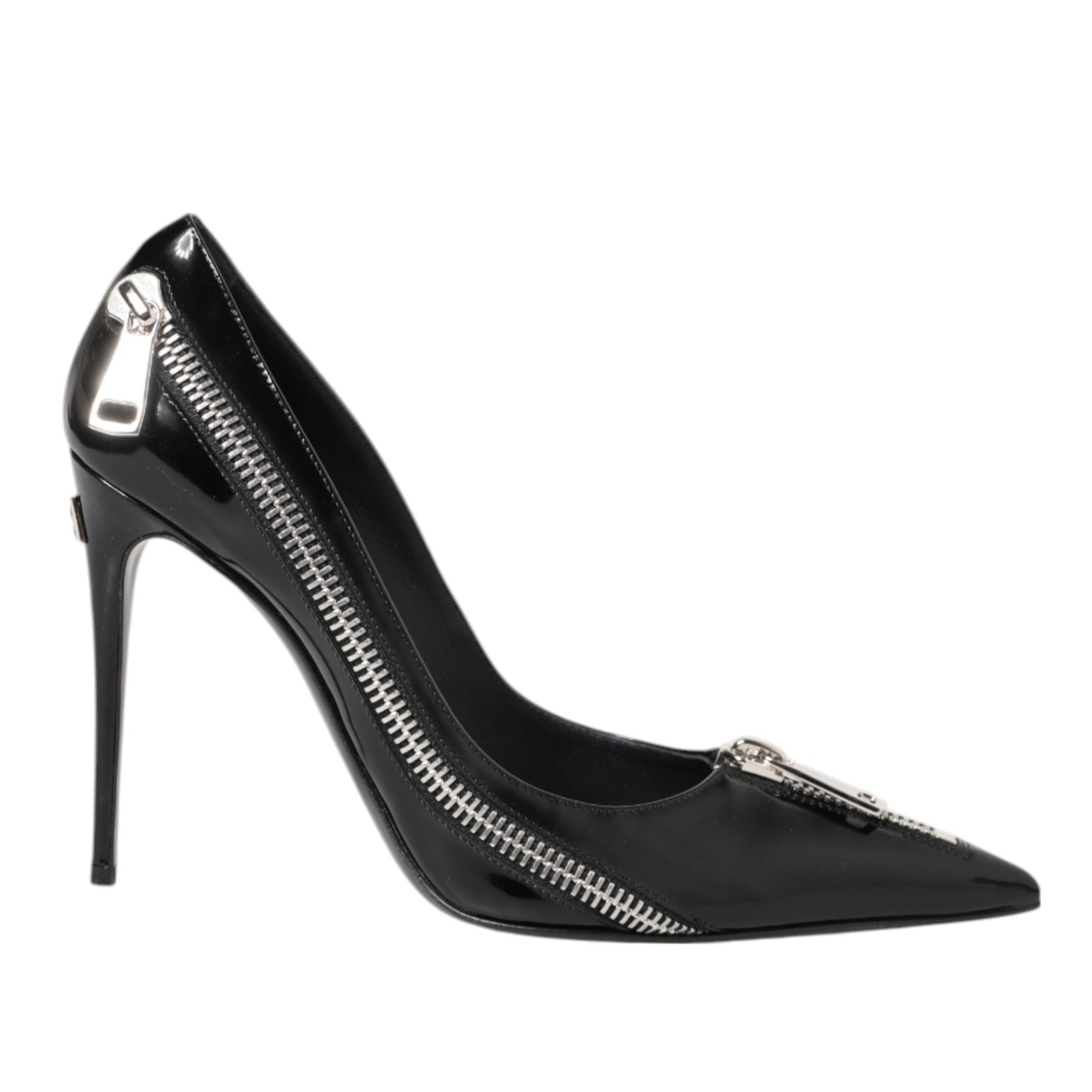 Dolce & Gabbana Black Patent Leather Zipper Heels Pumps