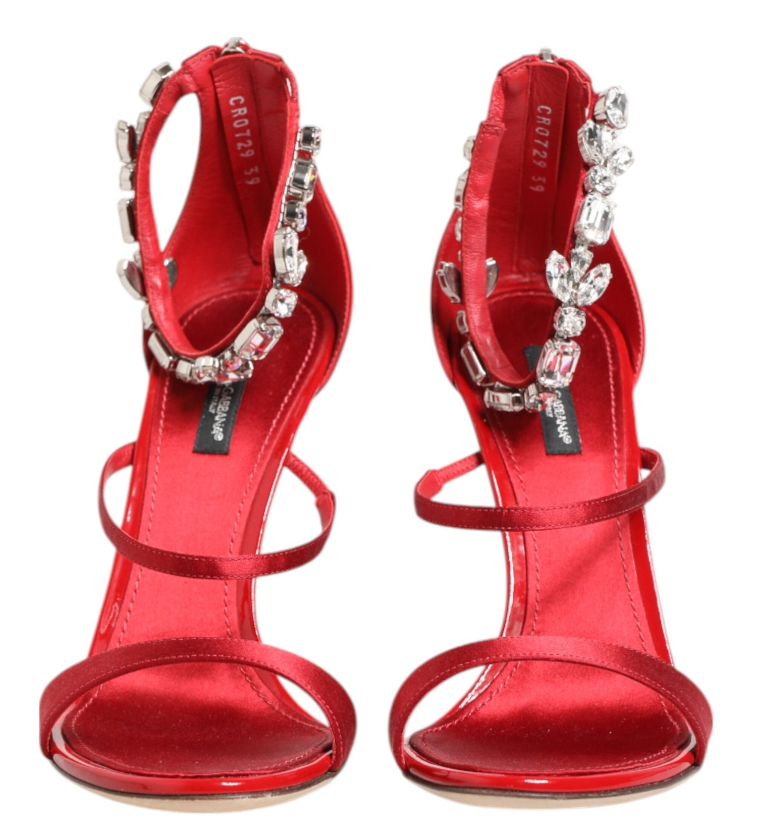 Dolce & Gabbana Keira Red Satin Crystal Ankle Strap Heels