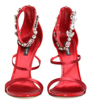 Dolce & Gabbana Keira Red Satin Crystal Ankle Strap Heels