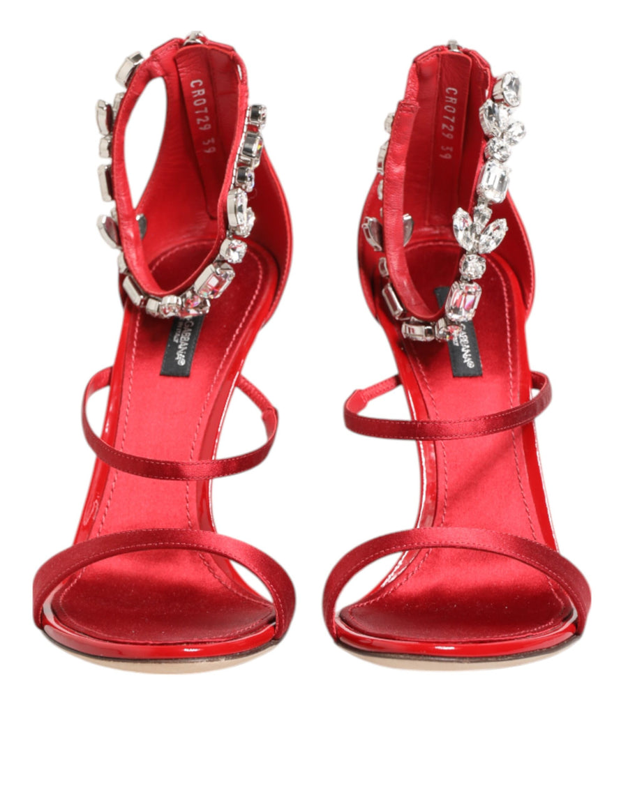 Dolce & Gabbana Red Satin Crystals Keira Sandals Heels Shoes