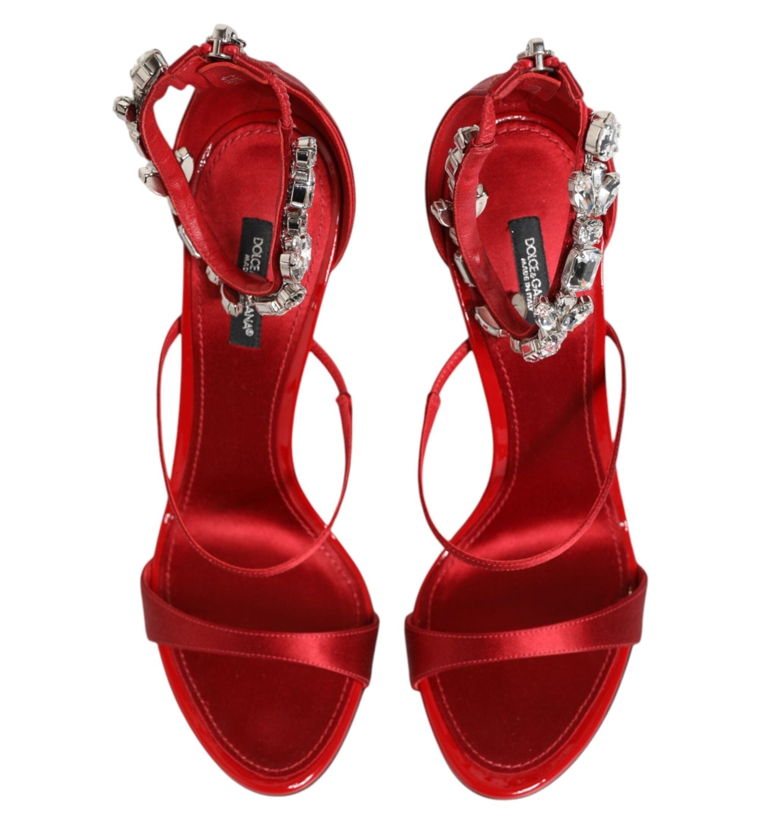 Dolce & Gabbana Keira Red Satin Crystal Ankle Strap Heels