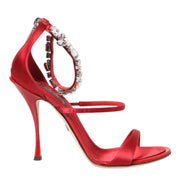 Dolce & Gabbana Keira Red Satin Crystal Ankle Strap Heels
