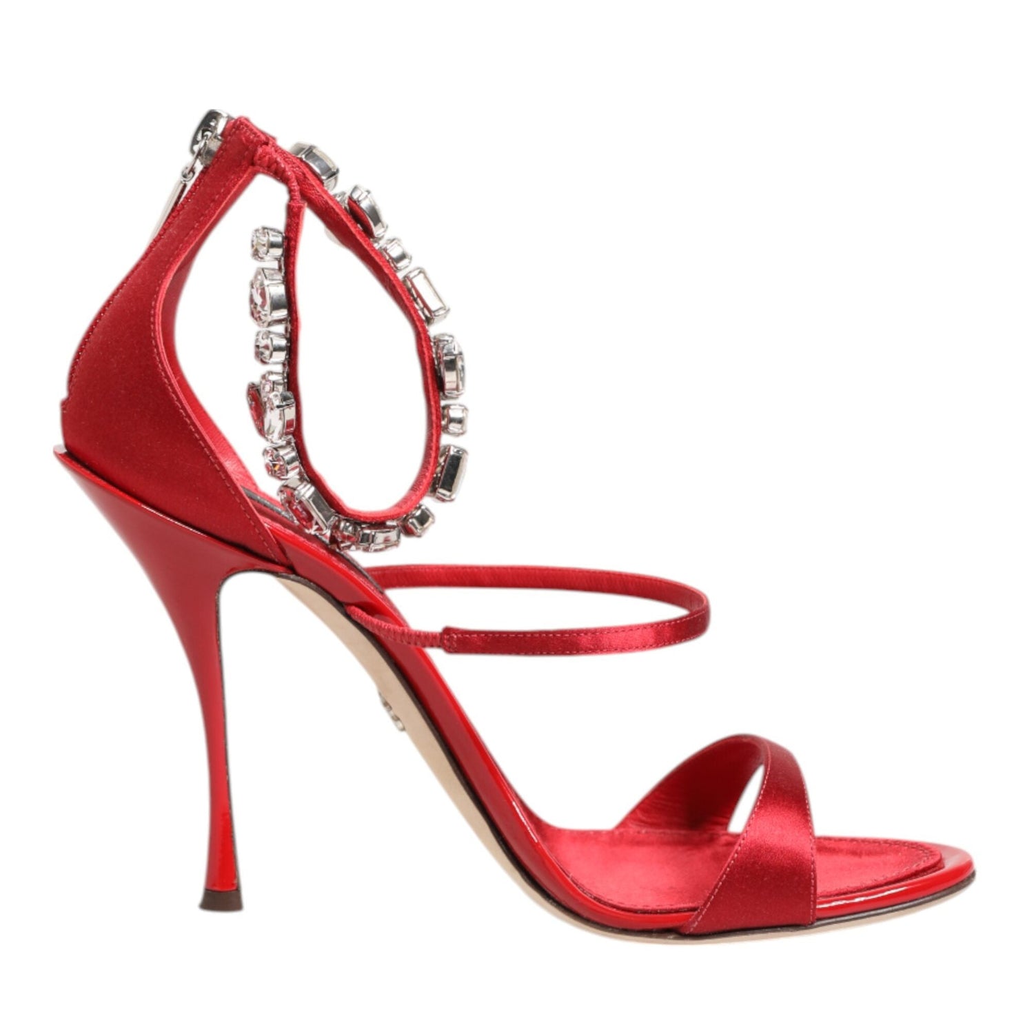 Dolce & Gabbana Keira Red Satin Crystal Ankle Strap Heels