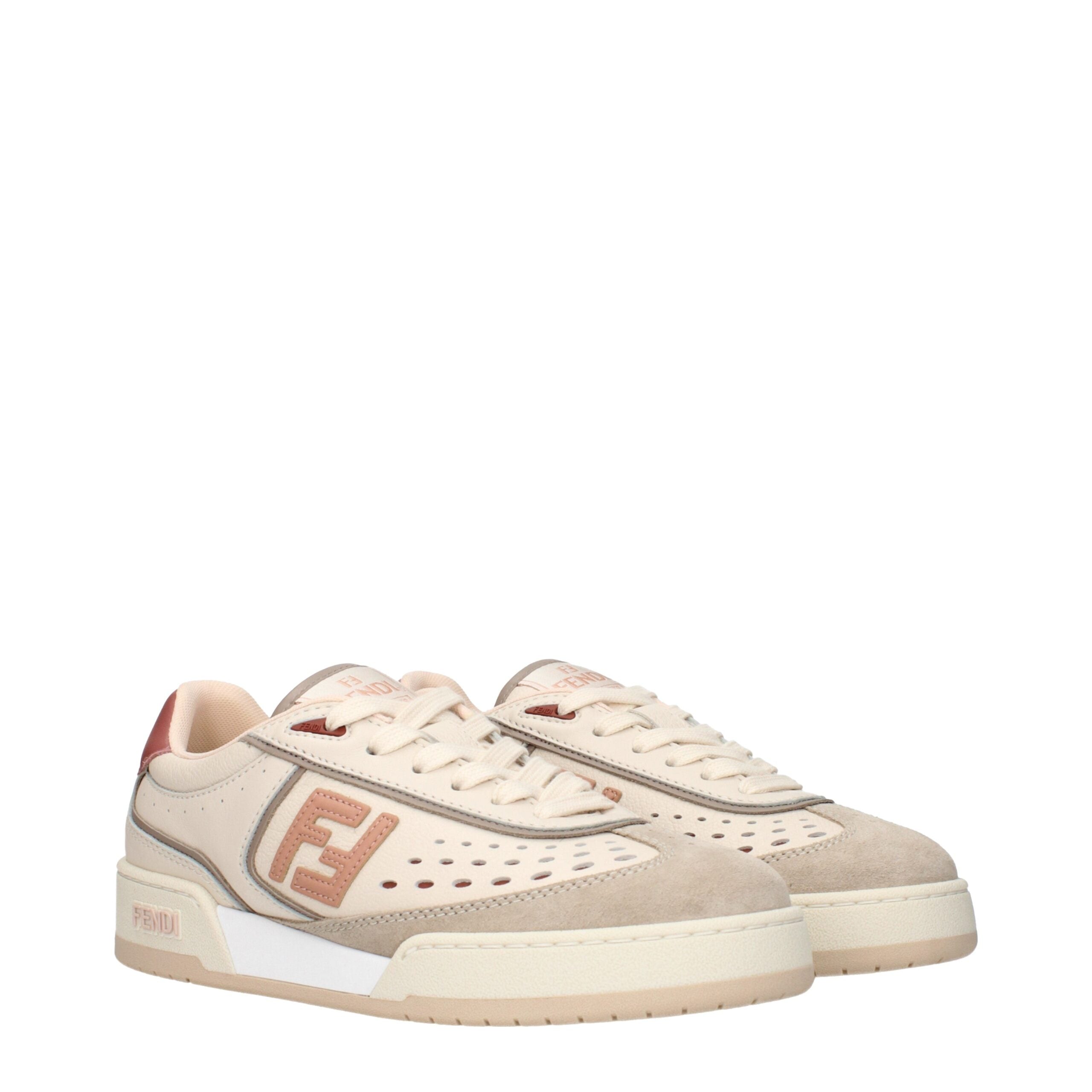 Fendi Beige Leather Low Top Women's Sneaker