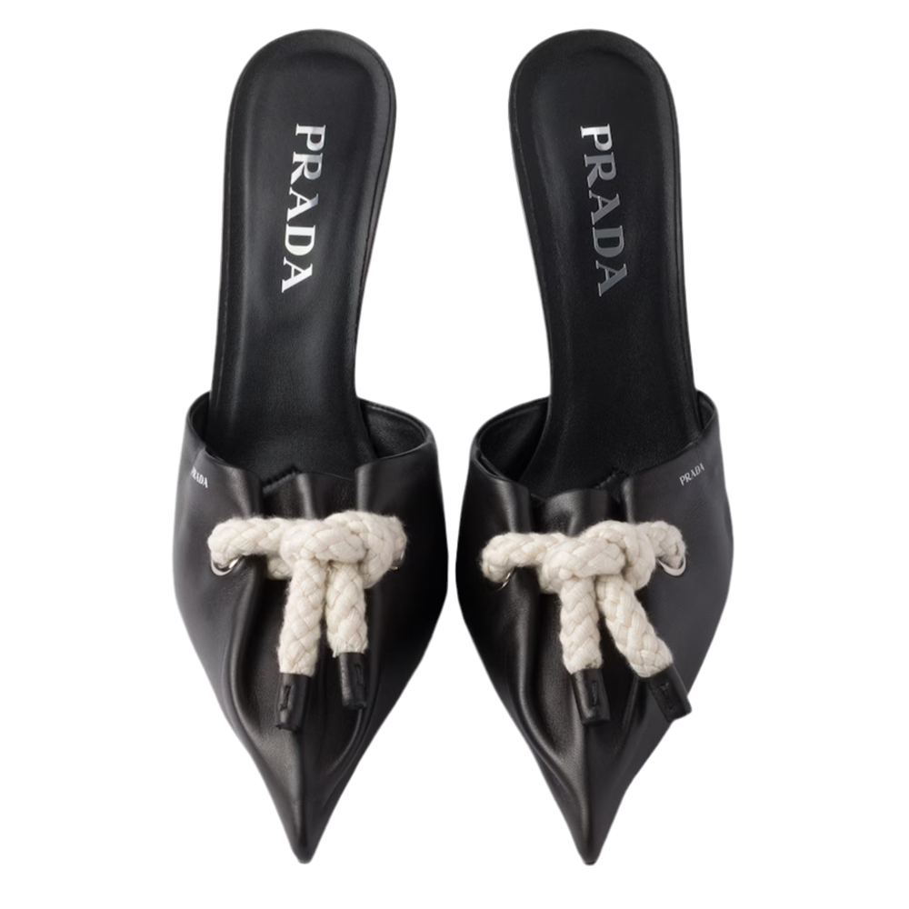 Prada Black Nappa Leather Rope Detail  Sandals