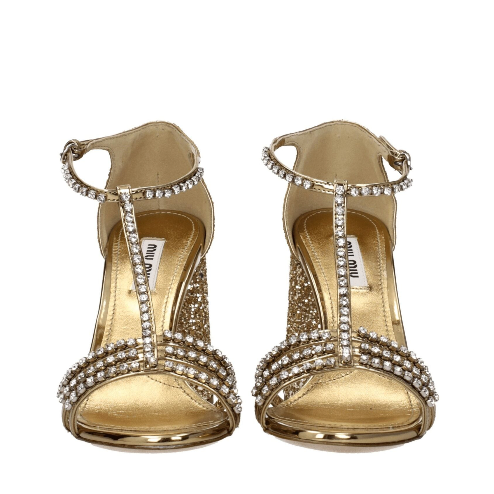 Miu Miu Gold Rhinestone Sandals RUNWAY