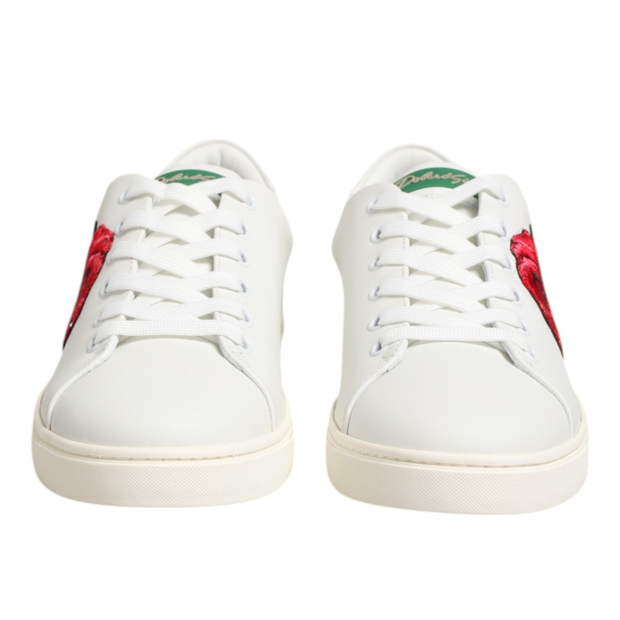 Dolce & Gabbana White Leather Rose Embroidery Sneakers