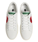 Dolce & Gabbana White Leather Rose Embroidery Sneakers