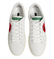 Dolce & Gabbana White Leather Rose Embroidery Low-Top  Shoes
