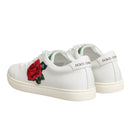 Dolce & Gabbana White Leather Rose Embroidery Sneakers