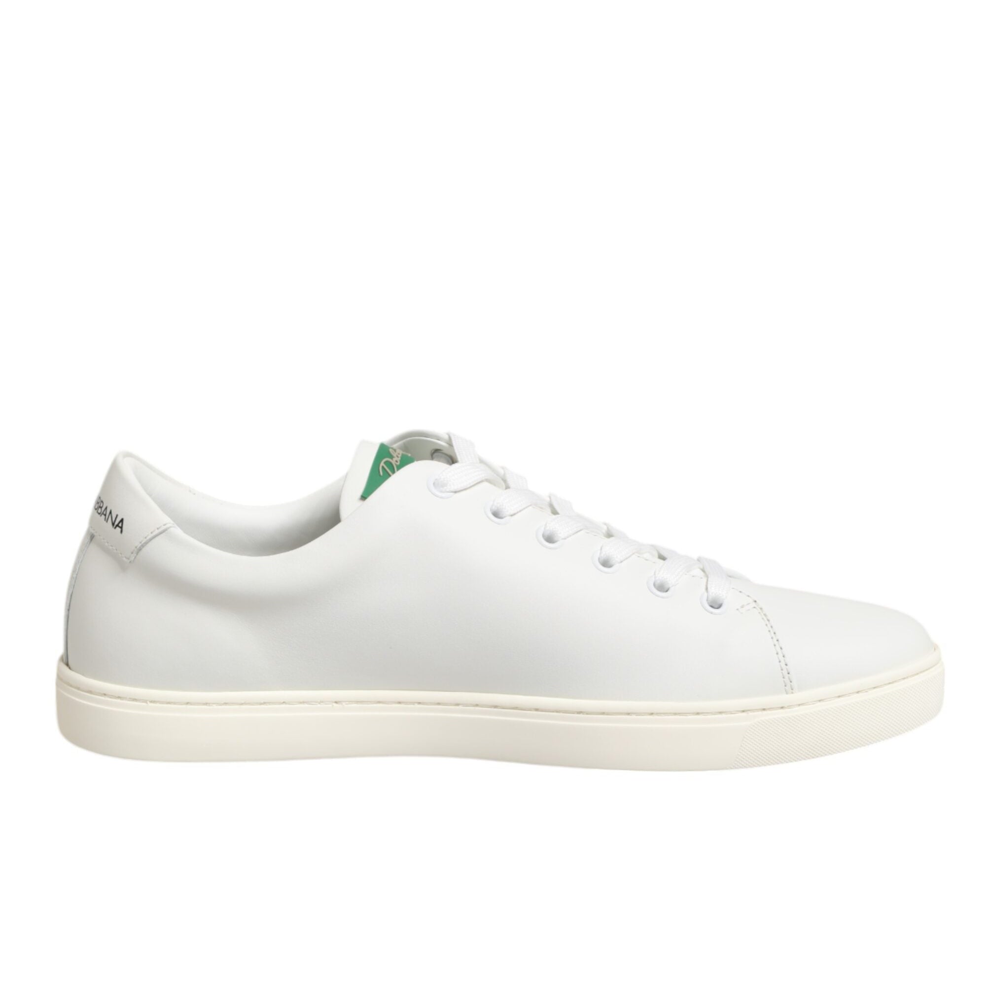 Dolce & Gabbana White Leather Rose Embroidery Sneakers