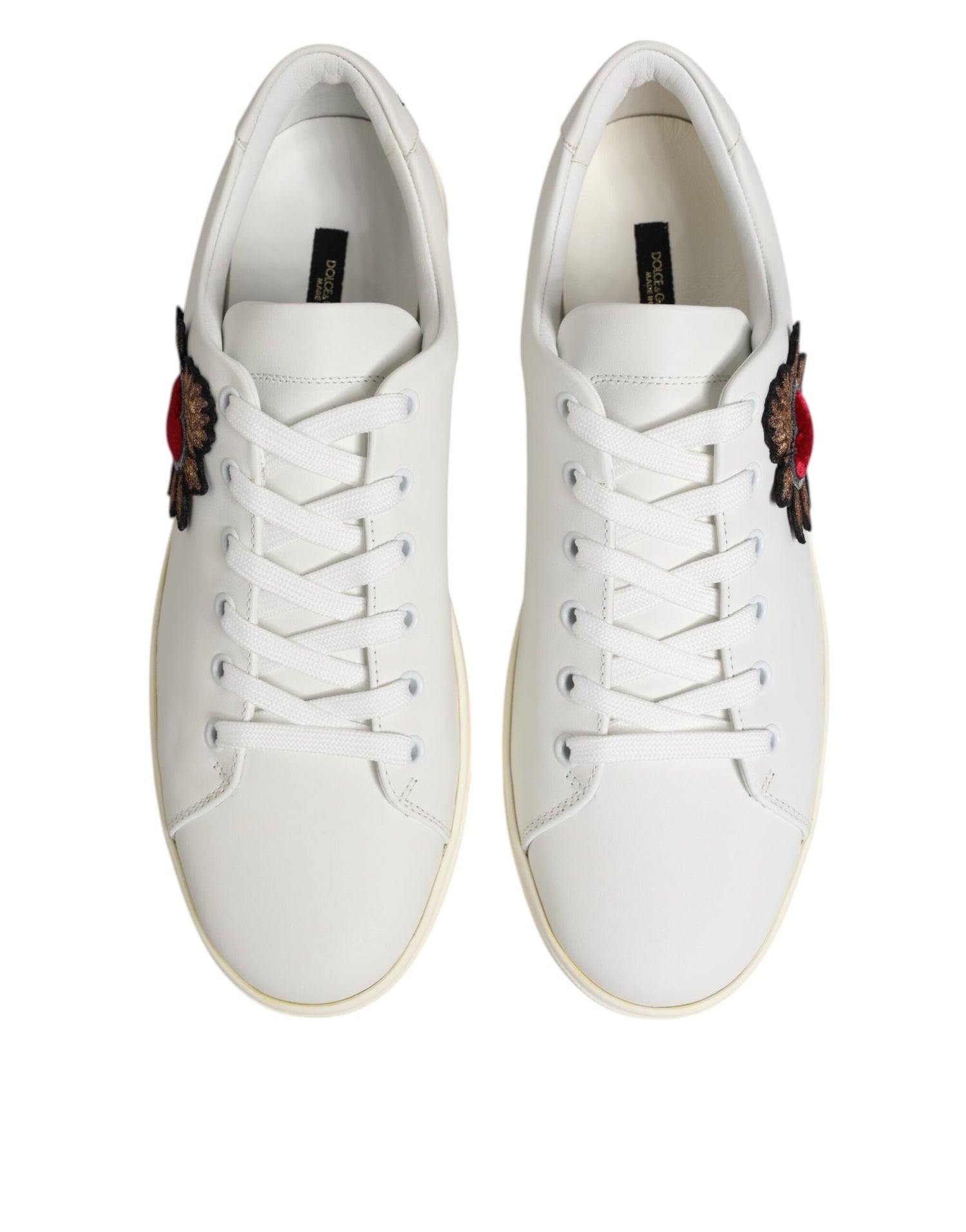 Dolce & Gabbana White Leather Sacred Heart Sneakers