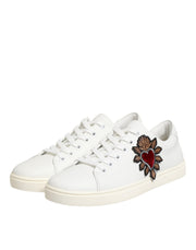 Dolce & Gabbana White Leather Sacred Heart Sneakers