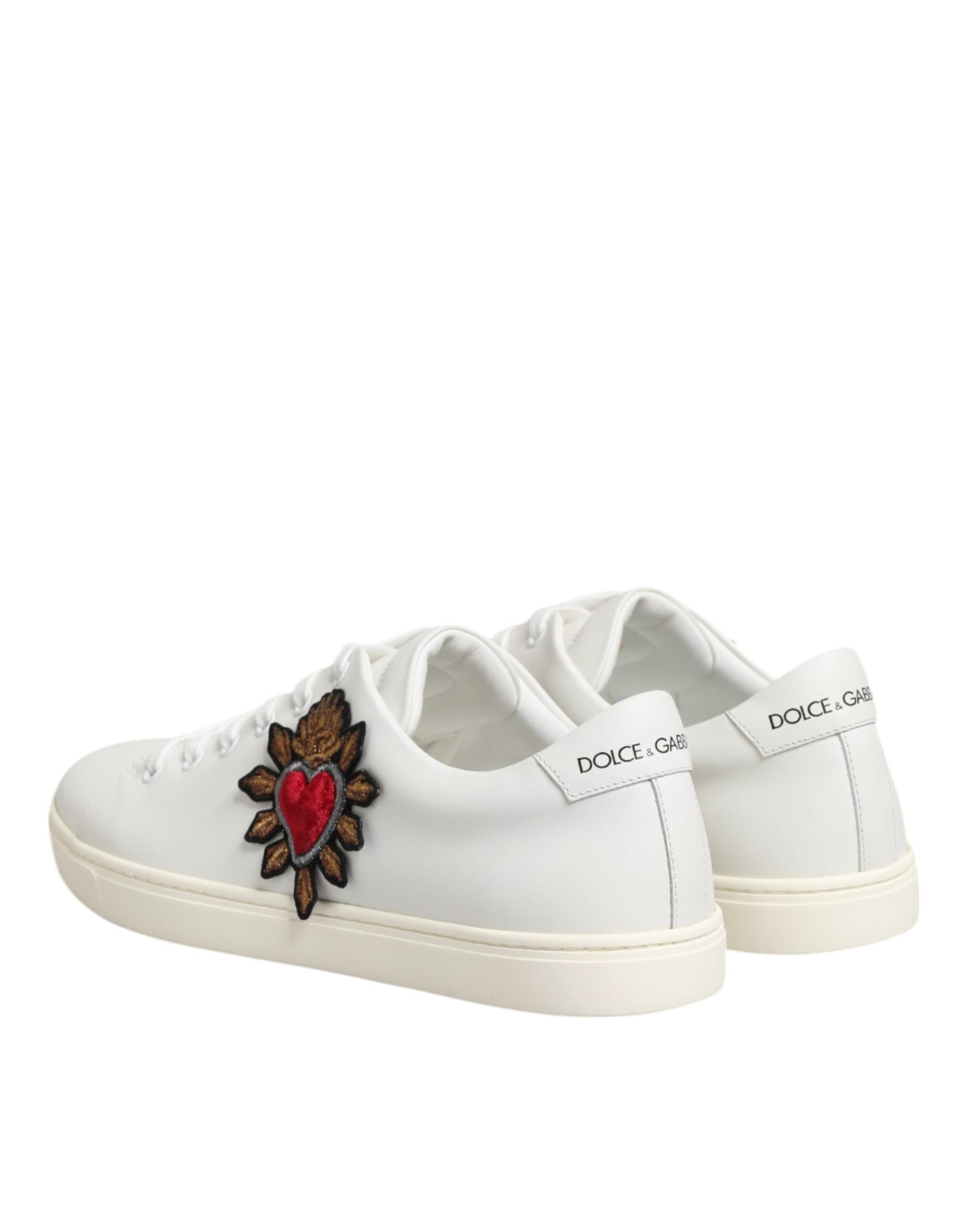 Dolce & Gabbana White Leather Sacred Heart Sneakers