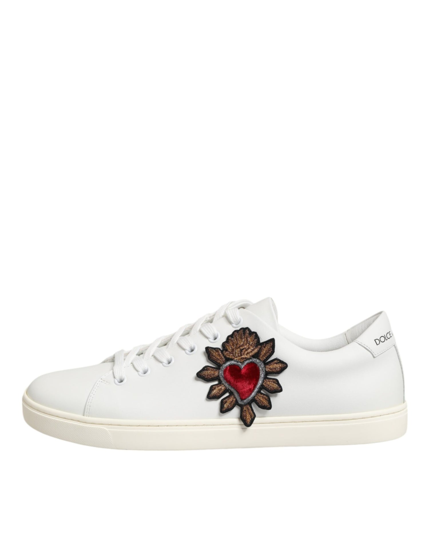 Dolce & Gabbana White Leather Sacred Heart Sneakers