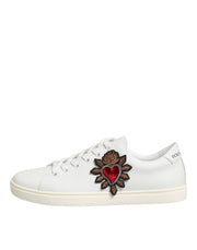 Dolce & Gabbana White Leather Sacred Heart Sneakers