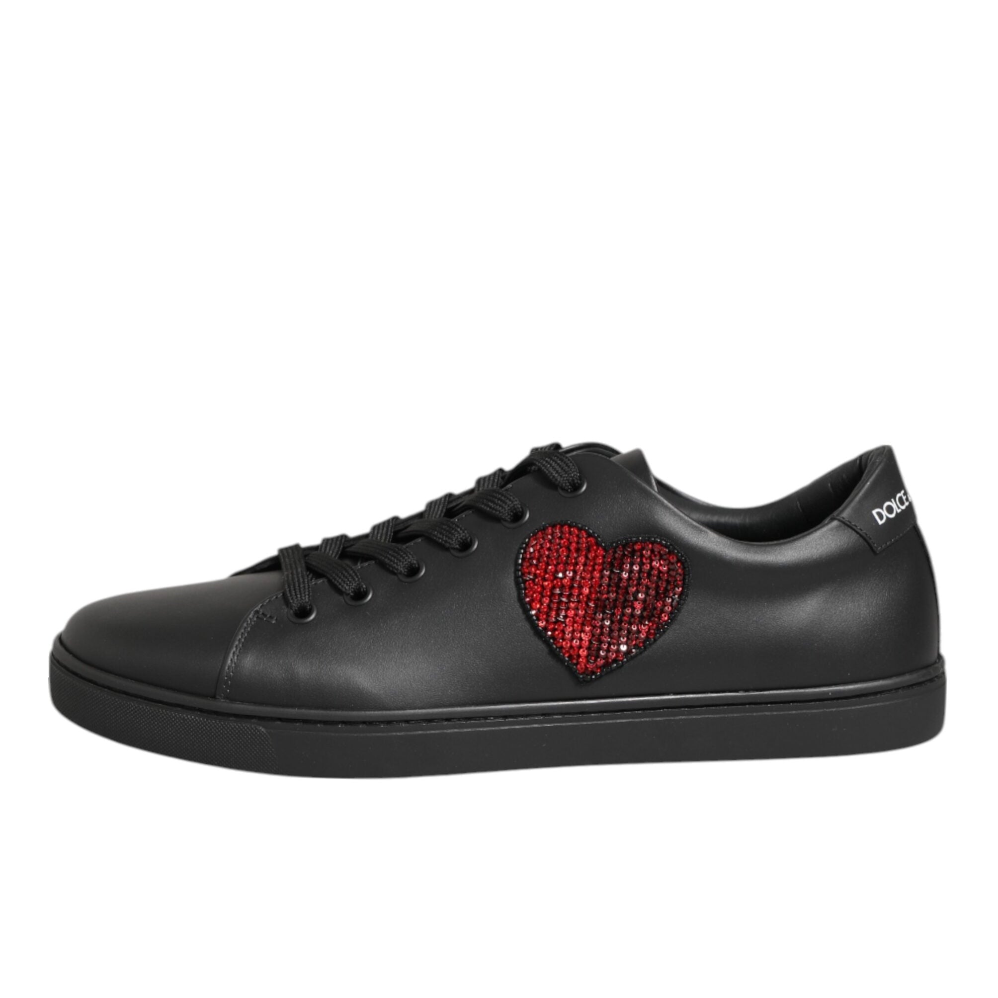 Dolce & Gabbana Black Crystal Heart Sneakers
