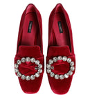 Dolce & Gabbana Red Velvet Crystal Loafers