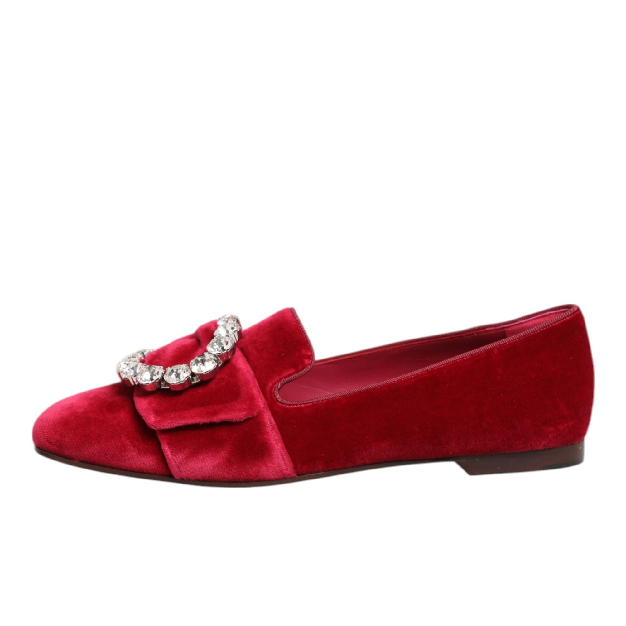 Dolce & Gabbana Red Velvet Crystal Loafers