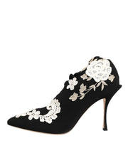 Dolce & Gabbana Black White Embroidered Jersey Stiletto Boots Shoes