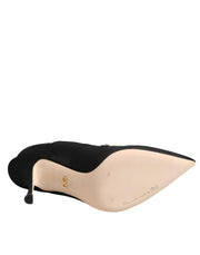 Dolce & Gabbana Black White Embroidered Jersey Stiletto Boots Shoes