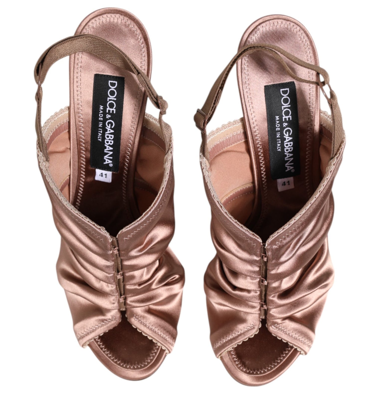 Dolce & Gabbana Bronze Satin Ruched Slingback Heels